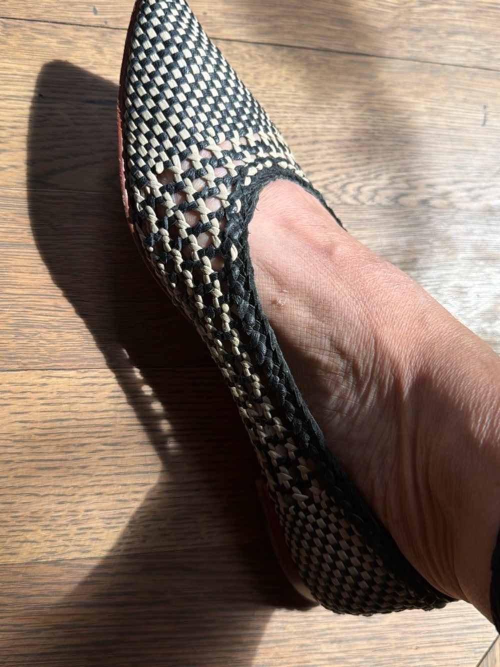 Dragon Diffusion Black and Beige Woven Pointed Toe Flats